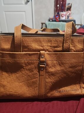 Spikes & Sparrow Cognac Shoulder Tote with Front Pocket